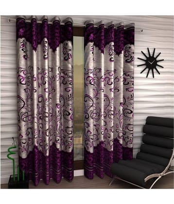 Panipat Textile Hub Floral Semi-Transparent Eyelet Door Curtain 7 ft Pack of 2 -Purple