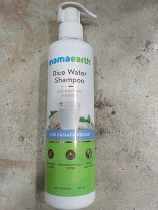 Mamaearth Rice water Shampoo With rice water & keratin For damage repair Paraben & dermatol dgically for all Tested Sls free Hair typo Net content 250 ml 