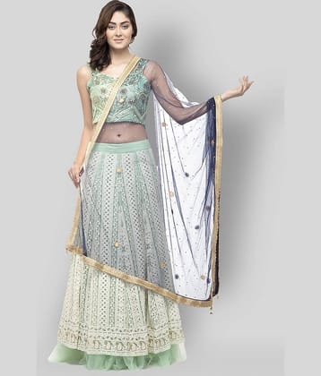 A R Silk Navy Net Pearl Embellished Dupatta - Single