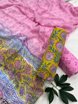 Cotton Suit With Chiffon Dupatta