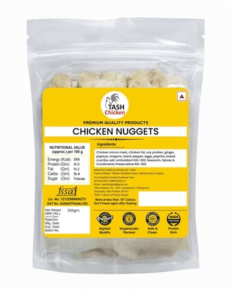 TASH Crispy Chicken Nuggets, 250g | Tender & Juicy Breaded Chicken Breast Bites | Ready-to-Cook Frozen Snack | High Protein, No Artificial Colors | Perfect for Air Fryer, Frying, or Baking
