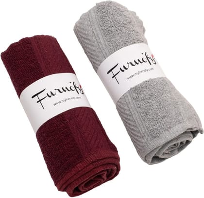 Furnofy Cotton 450 GSM Hand Towel Set Maroon, Grey (Pack Of 2) Furnofy Cotton 450 GSM Hand Towel Set Maroon, Grey (Pack Of 2)