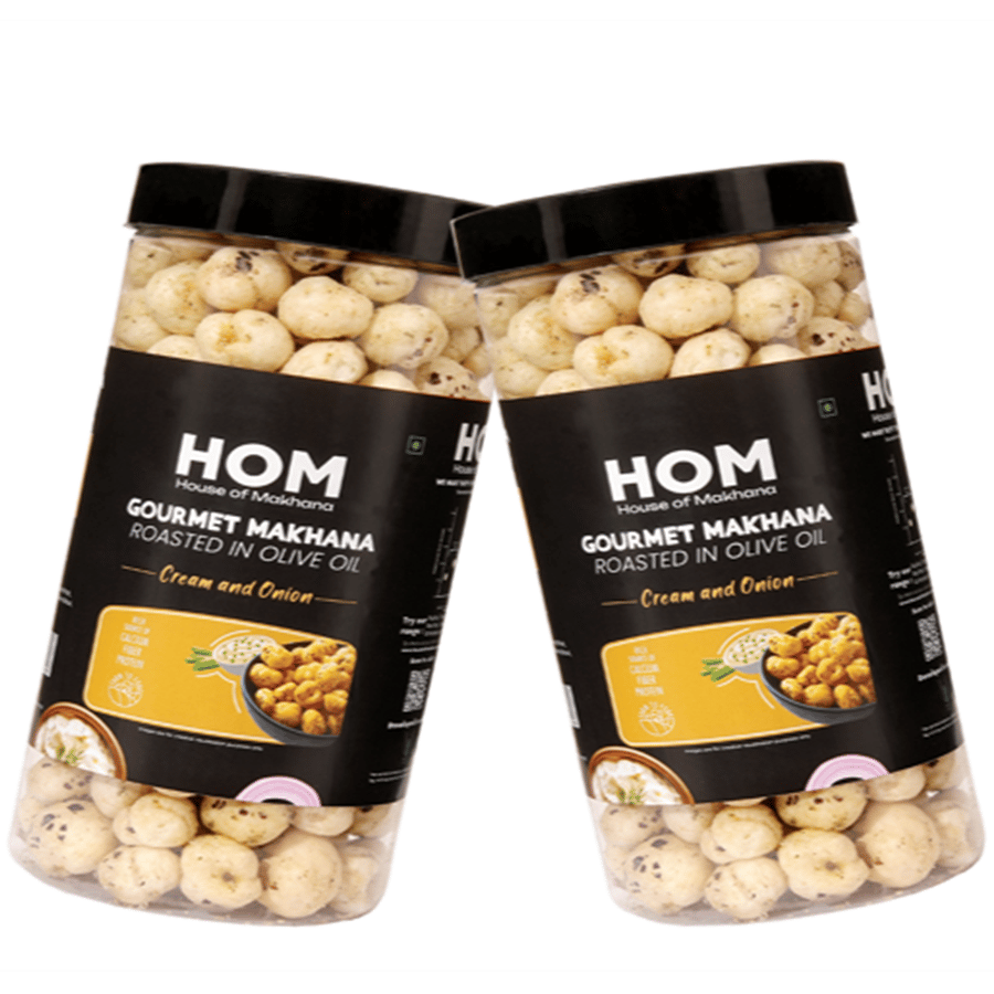 GOURMET MAKHANA Roasted in Olive Oil | Flavors Cream & Onion | Combo Of 2, 65g Each. - 130 gm