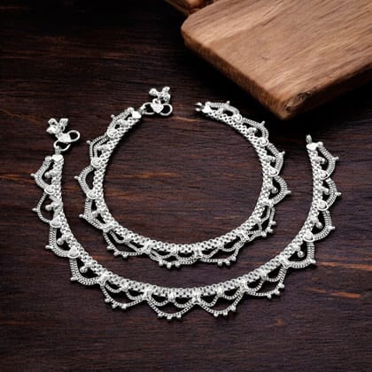 Real Sterling Silver women Heart design Jhallar Anklet Ankle Pair 10.3"