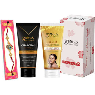 Globus Naturals Rakhi Special Peel off Mask Combo-Charcoal & Gold Set of 2, 75gm