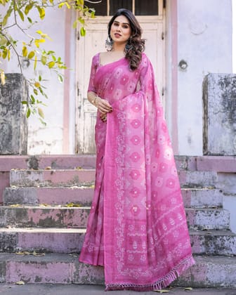 Elegant Multicolor Linen Saree with Traditional Patterns | Lightweight Festive Wear