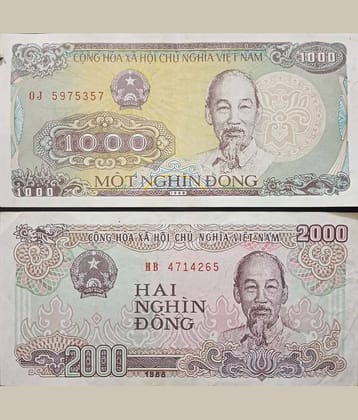 Hop n Shop - Rare Vietnam 1000 Dong & 2000 Dong 2 Paper currency & Bank notes