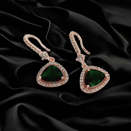 Triangle Rose Gold Hook Back Earrings-Crystal Green / Rose Gold