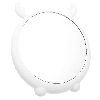 DAYANIDHI Cute Deer Shape Vanity Cartoon Makeup Mirror with Adjustable Stand Heavy Quality Plastic Cosmetic Folding Table Top Single Wall Hanging Design Mirror for Bathroom, Living Room (White, 1-Pcs)