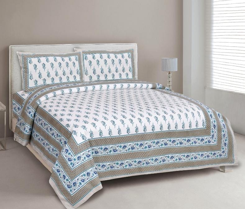 3001-Hometrade India-Standard King Size (90*108 Inches) Double Bedsheet With 2 Pillow Cover-RJ-14-Jaipur lining-3711