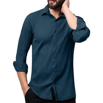 Crushed Self Stripe Dark Blue Shirt-36