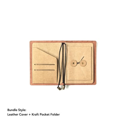 Tuscan Tan TBC Travellers Journal | Passport [Italian Vachetta]-Leather Cover + Kraft Pocket Folder