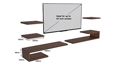 DAS Wall Mount TV Entertainment Unit/with Set Top Box Stand and 3 Wall Shelves Display Rack Classic Walnut (Ideal for up to 43") Screen- Zeenat