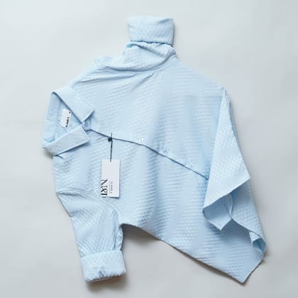 Sky Blue Textured Shirt for Men | Diamond Weave Design | Breathable Polycotton-M