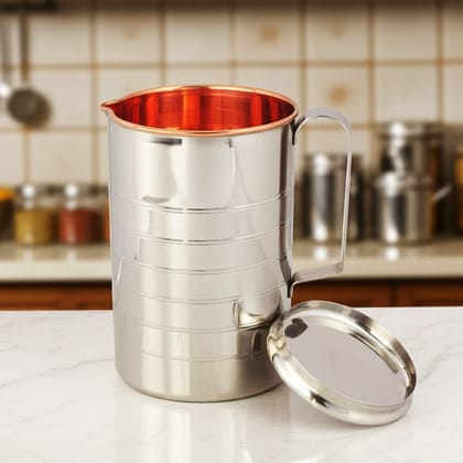 Copper & Steel Water Jug – 1.7 Liter | Large Capacity Kitchen Pitcher, Height : 10 Inch (ZMAS279 C)