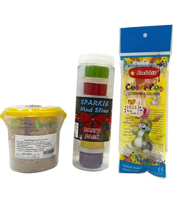 Sparkle Mud Slime Party Pack|Slime|+Sand Bucket 500 g|Kids Play Sand Kit|+Tempera Colors|Colorful Slime Kit|Outdoor & Indoor Play Sand|Child Safe|Combo includes 10 Sand toys|Perfect Play Pack for Kids
