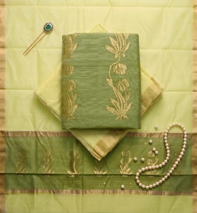 Handloom Chanderi Silk Cotton 3 Piece Suit Set 