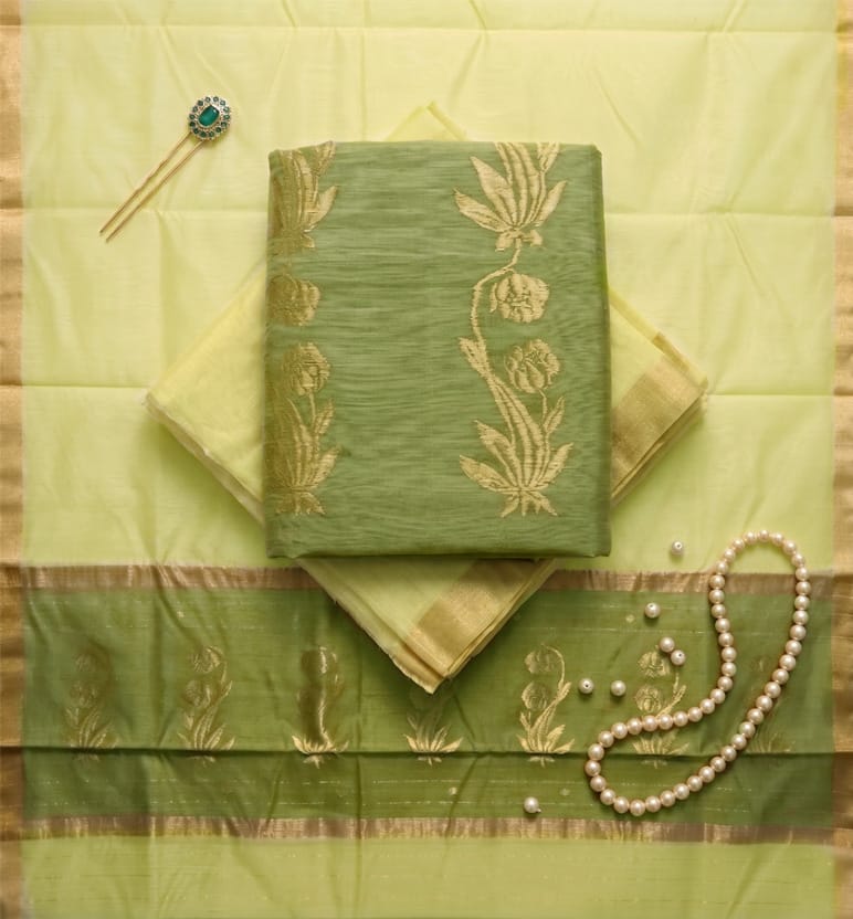 Handloom Chanderi Silk Cotton 3 Piece Suit Set 