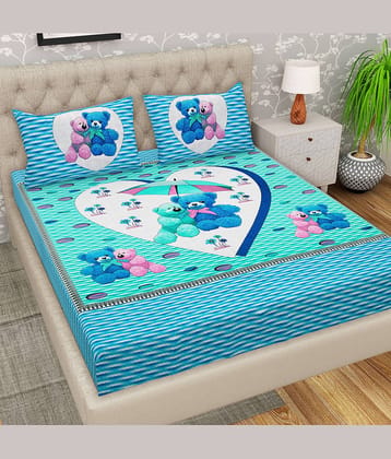Cosito Cotton 1 Double Bedsheet with 2 Pillow Covers ( Blue )