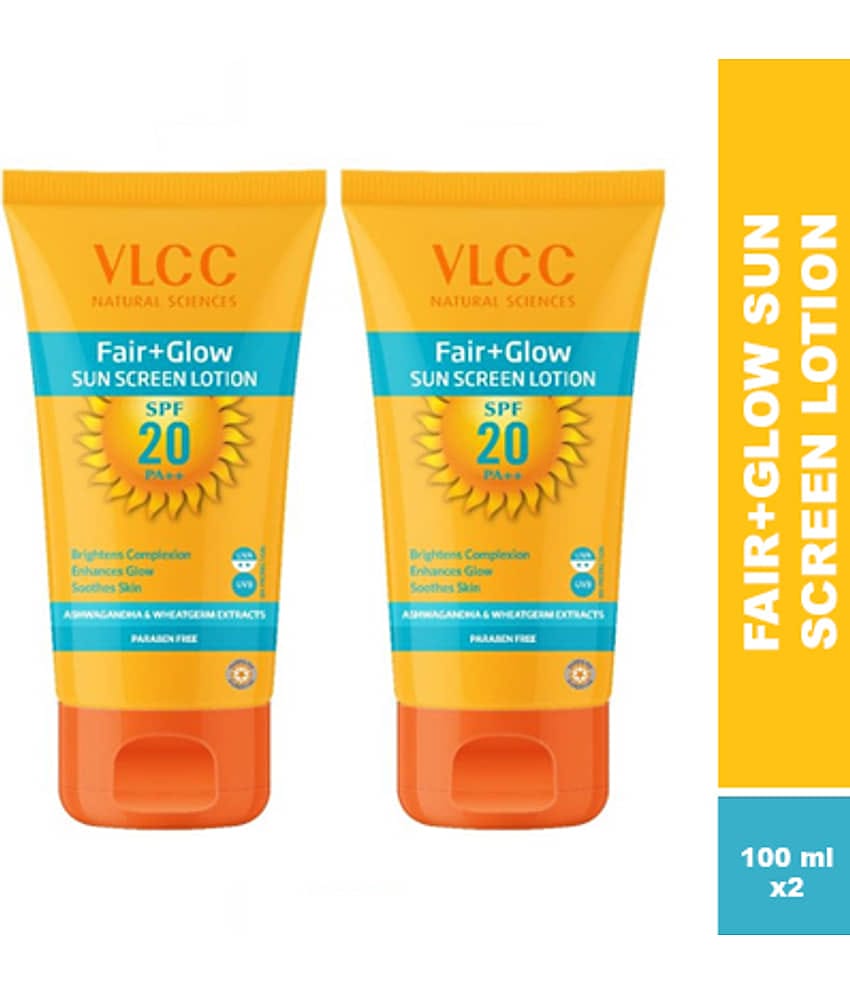 Vlcc Fair+Glow Sunscreen Lotion Spf 20 Pa ++ , 100G With 25G Extra(Pack Of 2)
