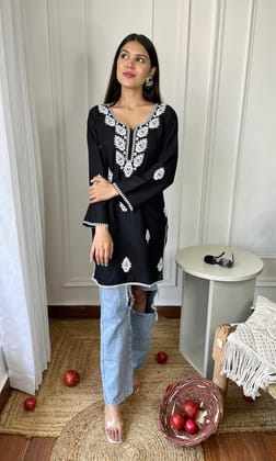 Black Chikankari Short Kurta -XL