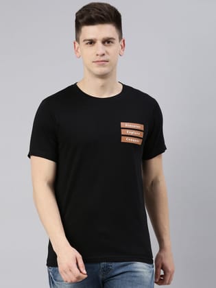 Black Printed Crew Neck Tshirt-S