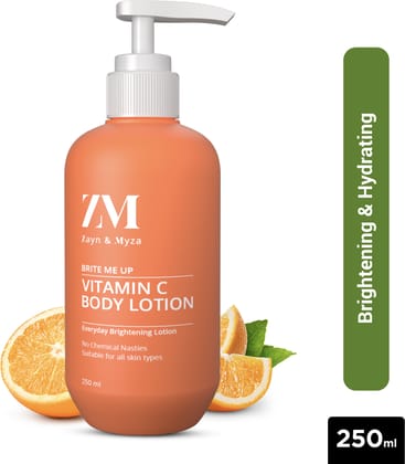 ZM Zayn & Myza Vitamin C Body Lotion, Glow Reviving & Skin Brightening lotion, Enriched with Vitamin C, Shea butter, Alpha Arbutin and Niacinamide, Suitable for All Skin Type, 250 ml