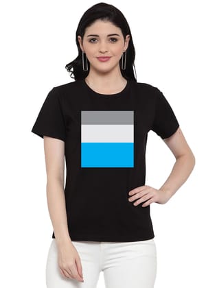 Women's Cotton Blend Three Color Strip Design Printed Printed T Shirt S (Black)