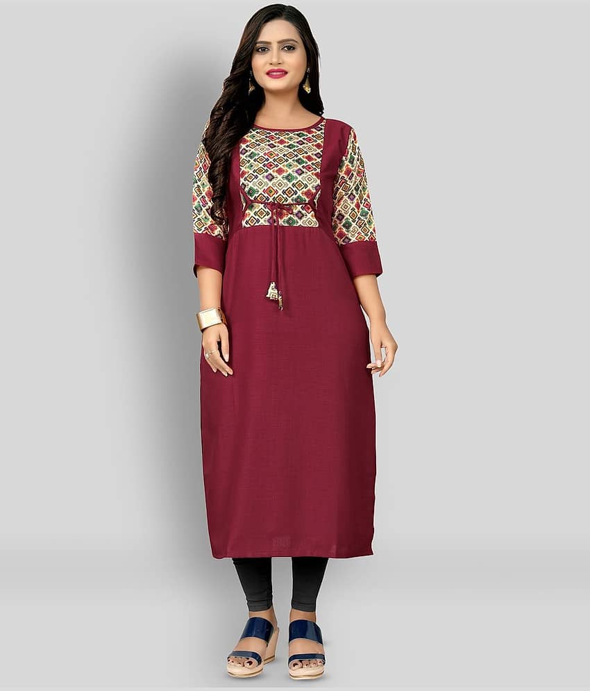 Rangrasiya - Maroon Cotton Blend Women's Straight Kurti ( Pack of 1 )