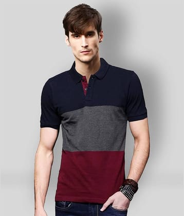 Leotude Pack of 1 Cotton Blend Regular Fit Colorblock Half Sleeves Men's Polo T Shirt ( Navy )