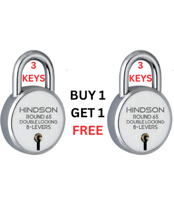 Hindson India Heavy Duty Round 65mm Padlock – Metal Body with Double Locking Mechanism, 8 Steel Levers, 3 Keys | Ideal for Doors, Gates, Shutters (Pack of 2)
