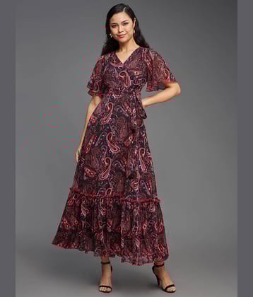 Miss Chase Chiffon Printed Full Length Women's Fit & Flare Dress - Multicolor ( Pack of 1 )