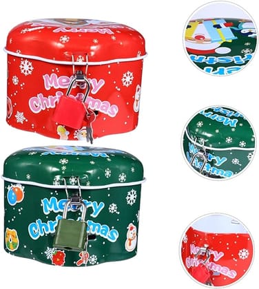 Christmas-Themed Metal Piggy Bank with Lock