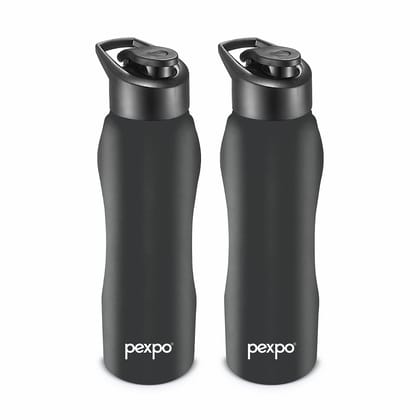 PEXPO Stainless Steel Sports/Fridge Water Bottle, 750 ml, Knight Black, Bistro Xtreme | Wide Mouth & Leak-Proof Water Bottle (Pack of 2)