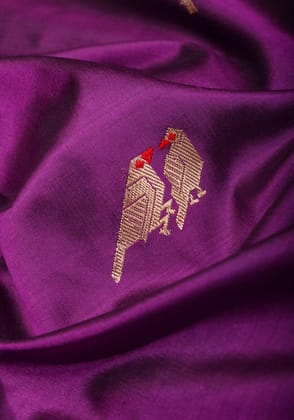 Sparrow Butta Shikaargah Banarasi Meenakari Saree in Purple and Red | Silk Mark Certified