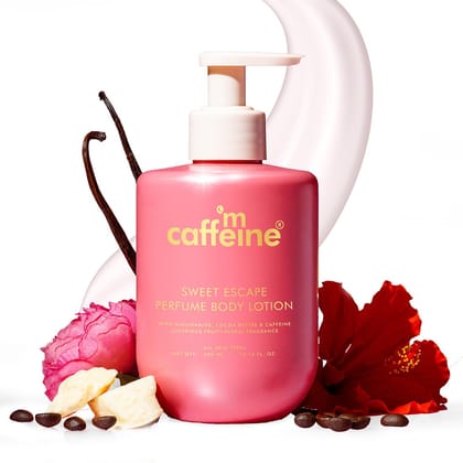 mCaffeine Sweet Escape Perfume Body Lotion, Niacinamide, Cocoa & Shea Butter, Deep Moisturization for Dry Skin, Lightweight, Non-Sticky & Daily Use, Fruity-Floral Fragrance, Unisex, 300ml mCaffeine Sweet Escape Perfume Body Lotion, Niacinamide, Cocoa & S