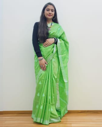 Katan Silk Jacquard Saree Green
