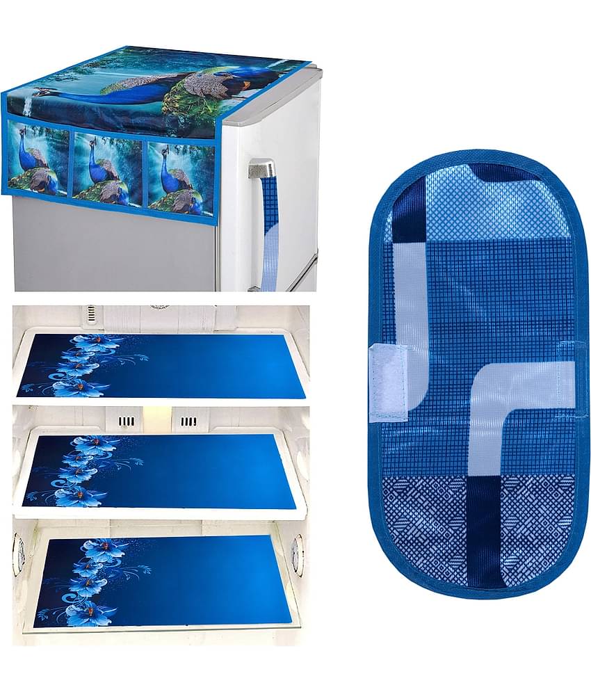 Crosmo Polyester Floral Printed Fridge Mat & Cover ( 64 18 ) Pack of 5 - Green