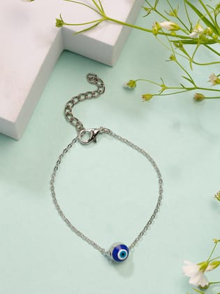 NVR Women's Silver-Plated Evil Eye Link Bracelet-Adjustable / Silver / Brass