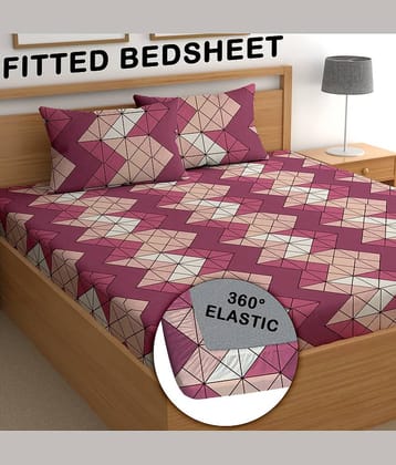 CG HOMES Poly Cotton 1 Double Fitted Bedsheet with 2 Pillow Covers ( 230 cm x 225 cm ) , Maroon