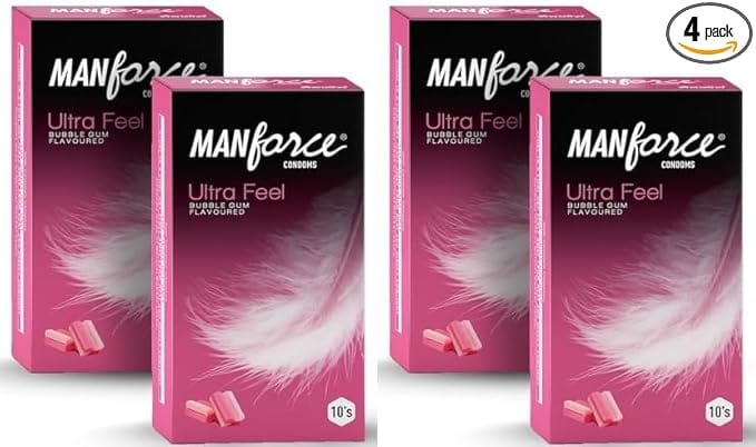 Manforce Ultra Feel Bubblegum Flavoured Condoms for Men | 10 pcs | Ultra Thin Condom | Lubricated Latex Condoms For Her Enhanced Pleasure-10 Pcs x Pack of 4