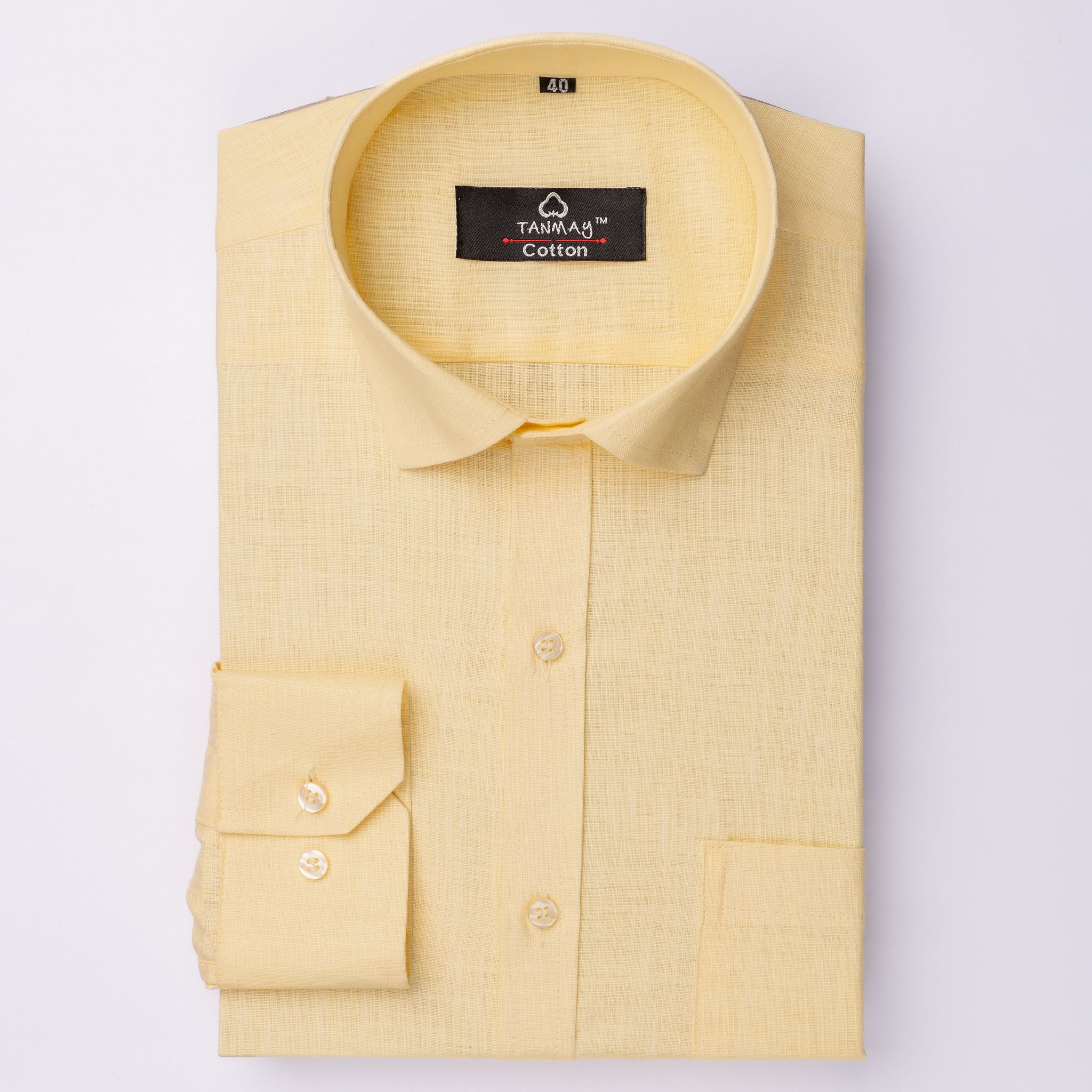 Yellow COLOR LINEN COTTON SHIRT FOR MEN-M (38 Inch) (98 CM) / Full