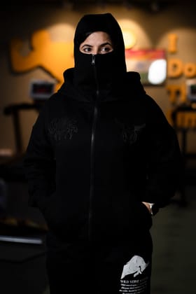 GHOST WARRIOR ZIPPER HOODIE (BLACK)-S