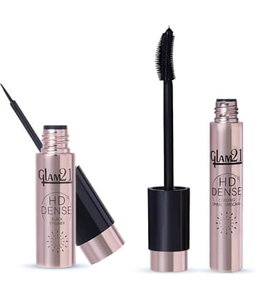 Glam21 Hd Dense Mascara + Black Eyeliner Combo Pack Smudge & Waterproof Stay Upto 12Hrs 2 Items In The Set