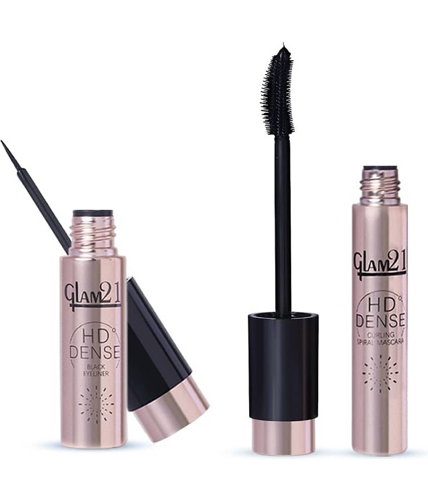 Glam21 Hd Dense Mascara + Black Eyeliner Combo Pack Smudge & Waterproof Stay Upto 12Hrs 2 Items In The Set