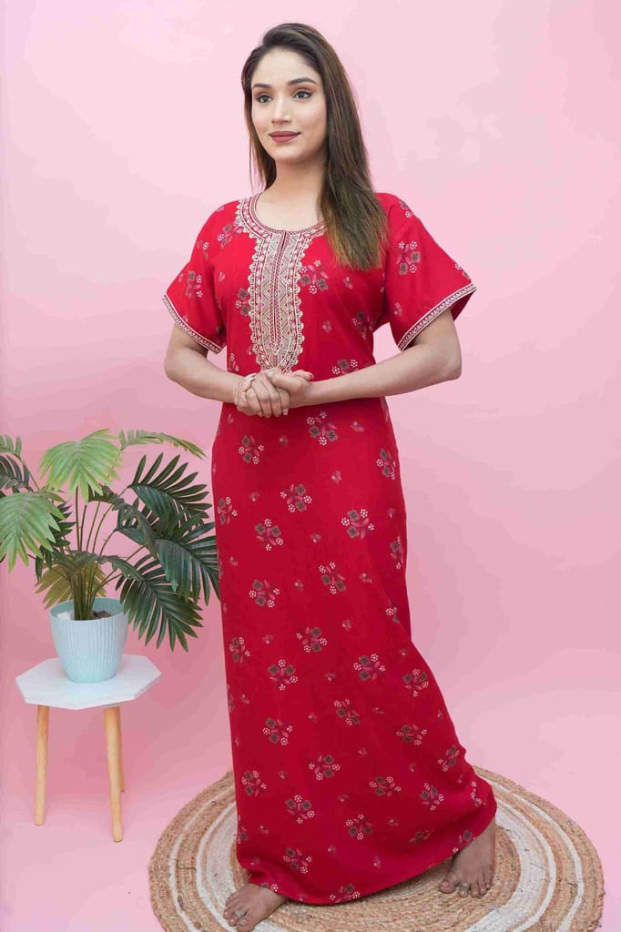 New Women Soft Alpine Fabric Nighty | Beautiful Embroidery Work | Comfortable Women's Nightwear 