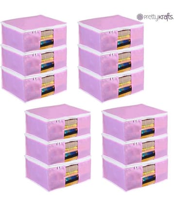 PrettyKrafts 12 pcs Non Woven Saree Cover Storage Bags for Clothes with primum Quality Wardrobe/Organizers for Clothes-Pink