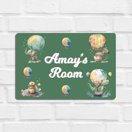 Balloon Safari Name Plate (Standard) (kids)-Emerald