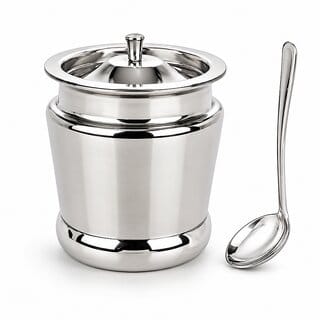 (new ghee pot) Stainless Still Gheedani with Spoon 200ml Silver