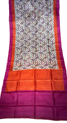 Elegant Handblock Printed Tassel Silk Scarf - Vibrant Floral Design